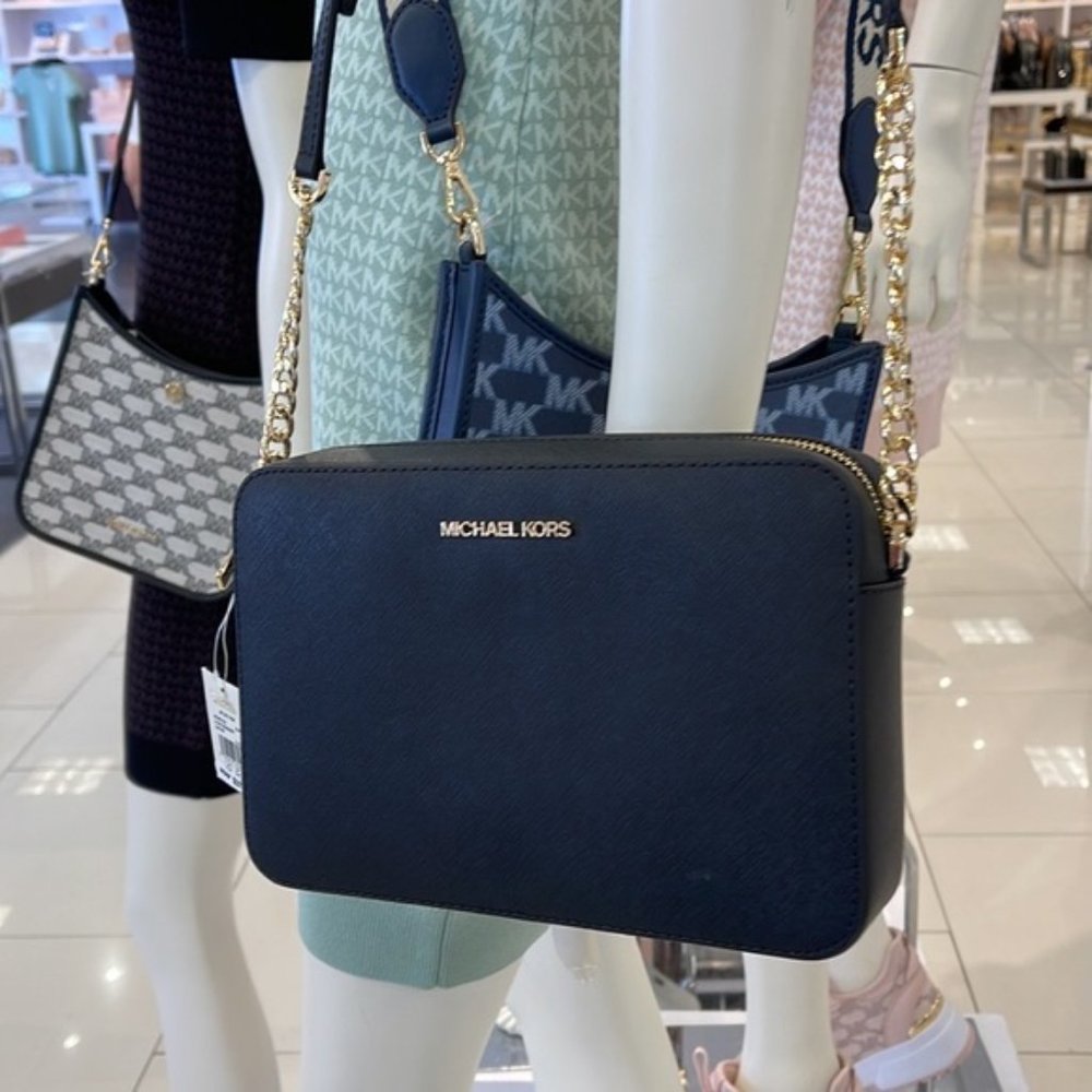 Michael Kors Jet Set Item Large East West Zip Crossbody Leather Black - Picture 12 of 16